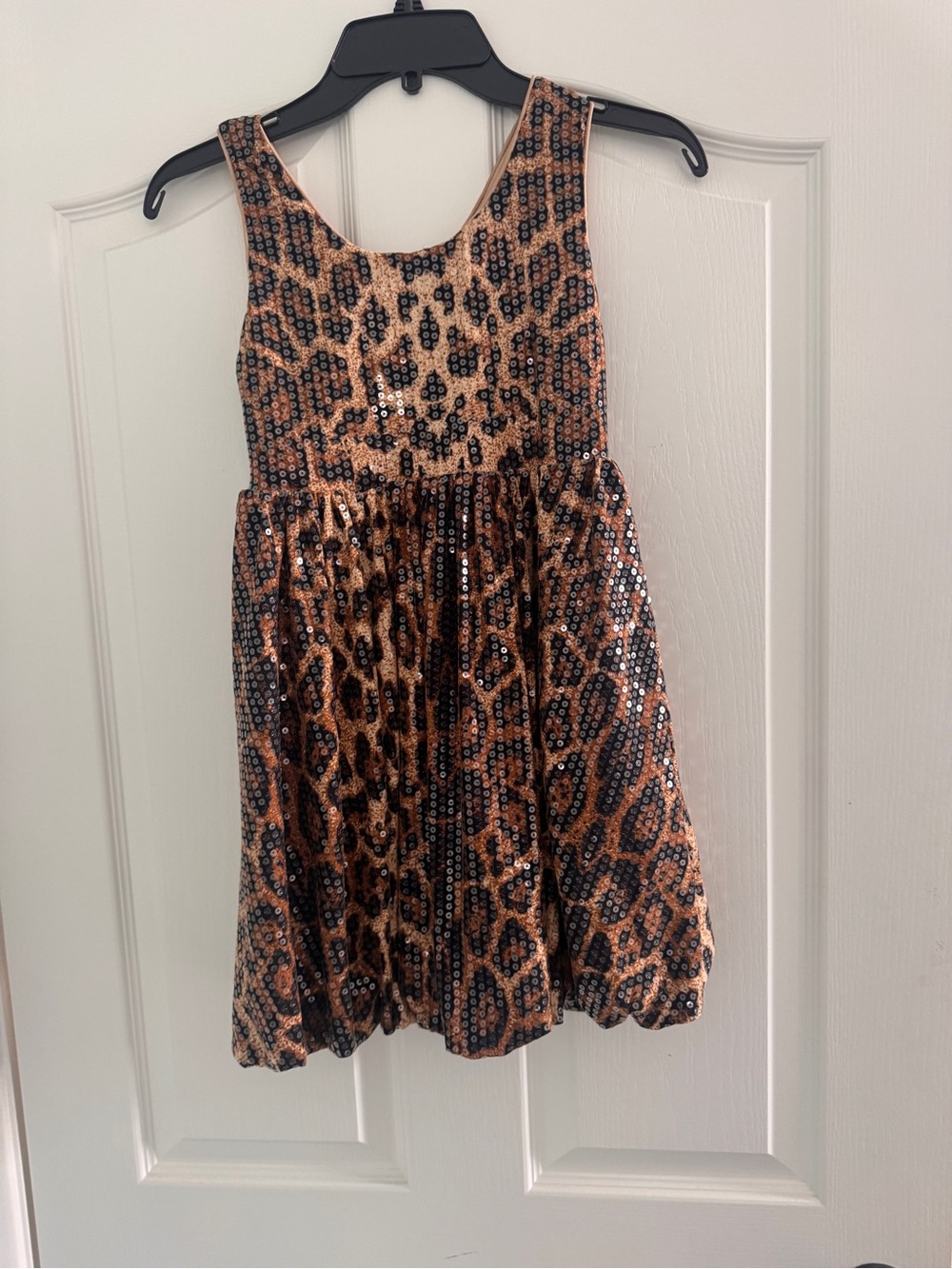 Lola + The Boys Girls' Leopard Sequin Party Dress in Brown and Black.